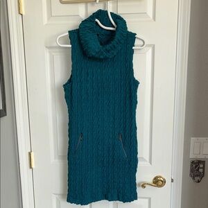 Mine Turquoise Cable Knit Cowl Neck Sweater Dress